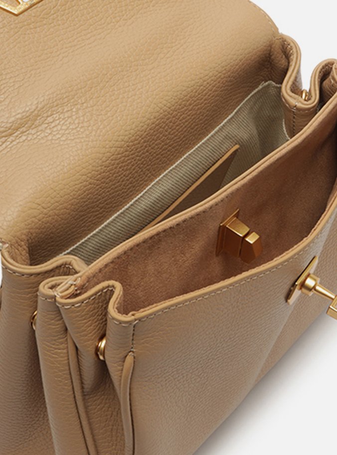 Bolsa Satchel Bege Couro Pequena Lenço