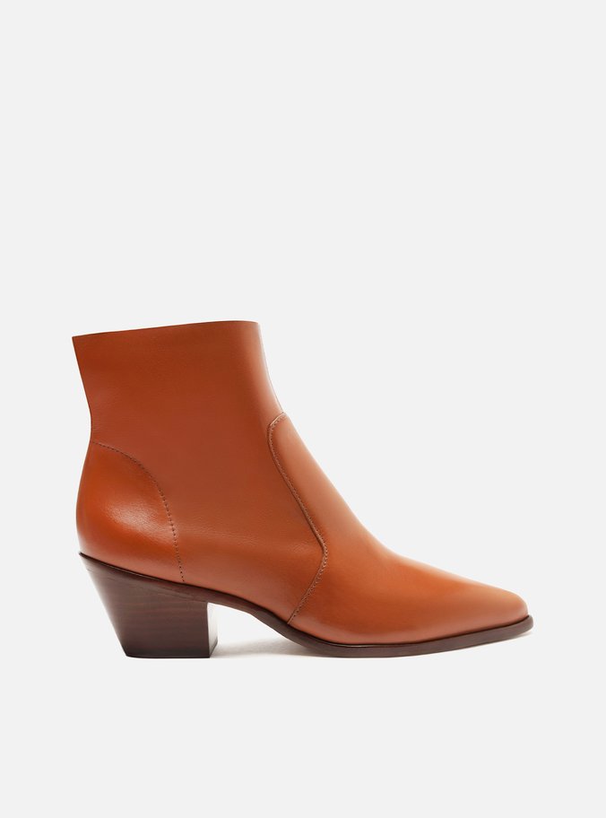 Bota Marrom Couro Cano Curto Bico Fino