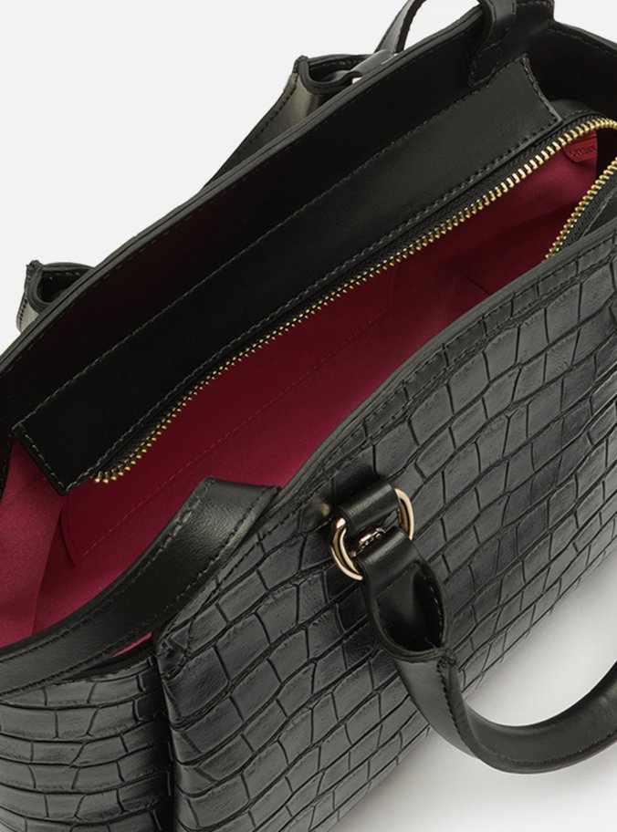 Bolsa Tote Preta Croco Média Textura