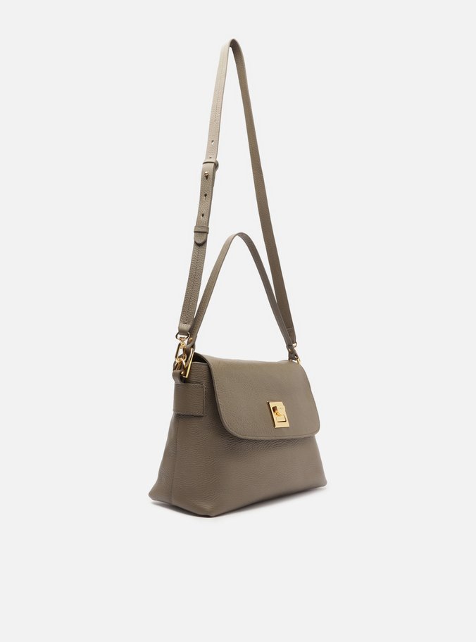 Bolsa Satchel Cinza Couro Média Metal