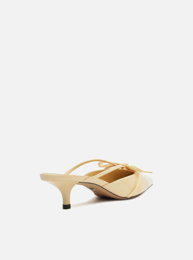Mule Amarela Verniz Salto Kitten Laço