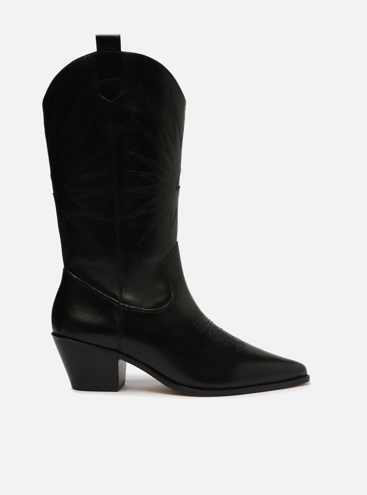 Bota Preta Couro Cano Médio Western — foto 1