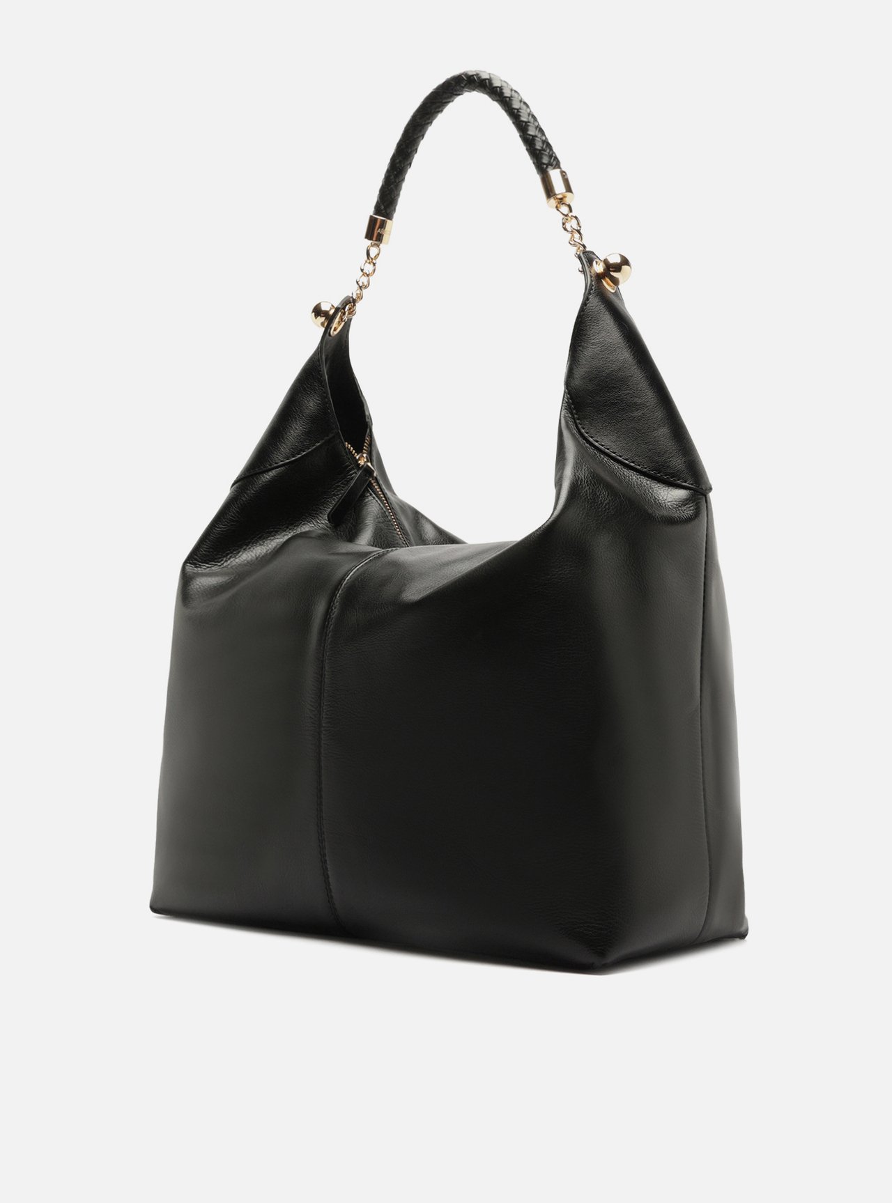 Bolsa Hobo Preta Couro Grande Tressê — foto 2