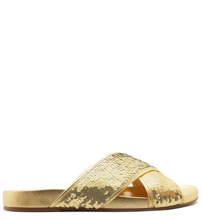 Rasteira de Tiras Cruzadas em Paetê New Golden