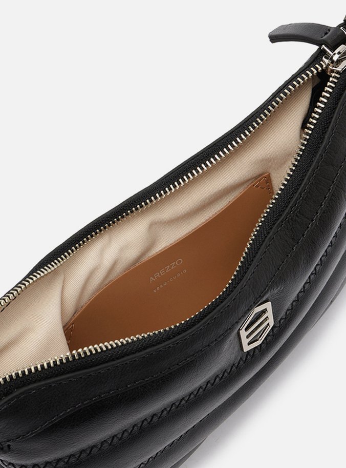 Bolsa Tiracolo Preta Couro Média Costuras