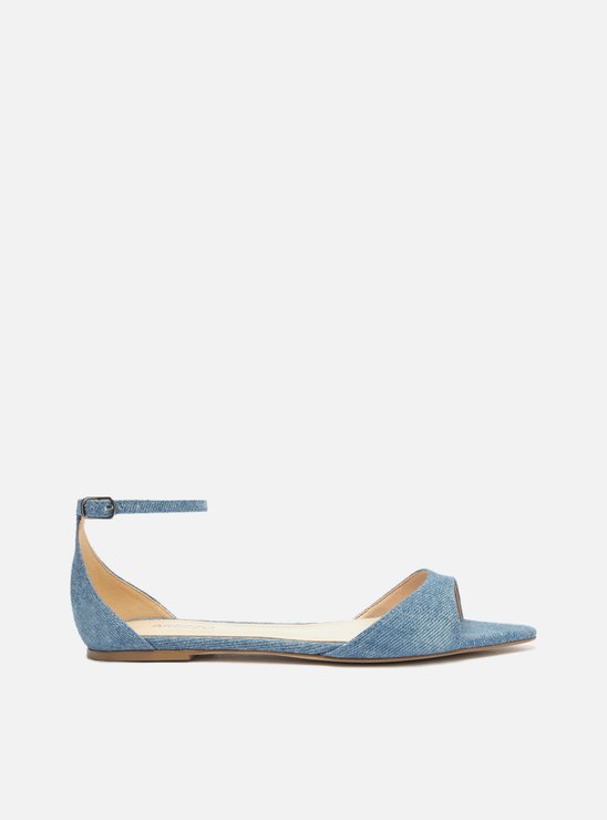 Sandália Rasteira Azul Denim Bico Fino