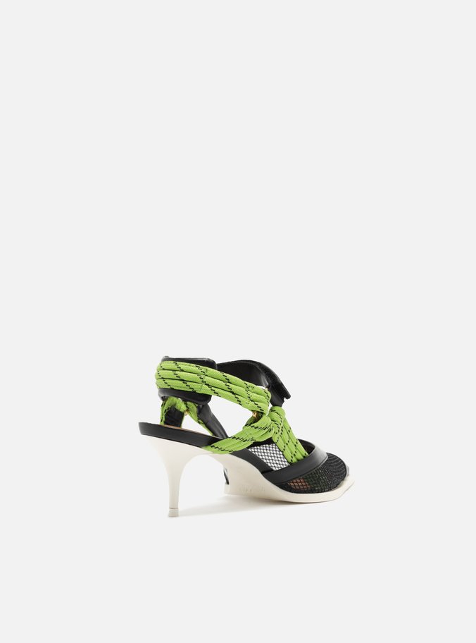 Scarpin Preto Tela Salto Baixo Slingback Cordão