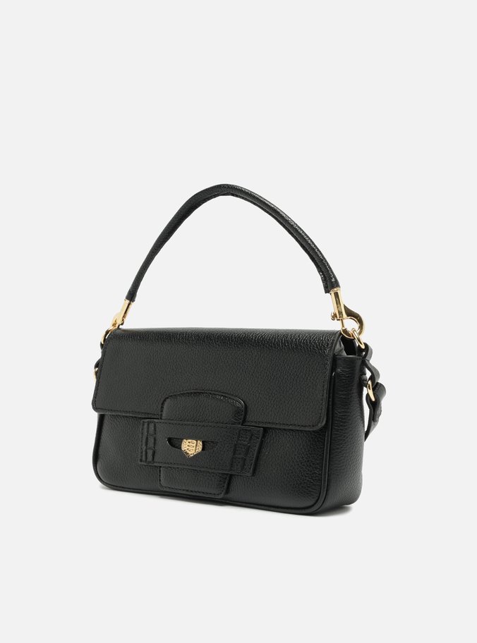 Bolsa Tiracolo Preta Couro Média Detalhe Moeda
