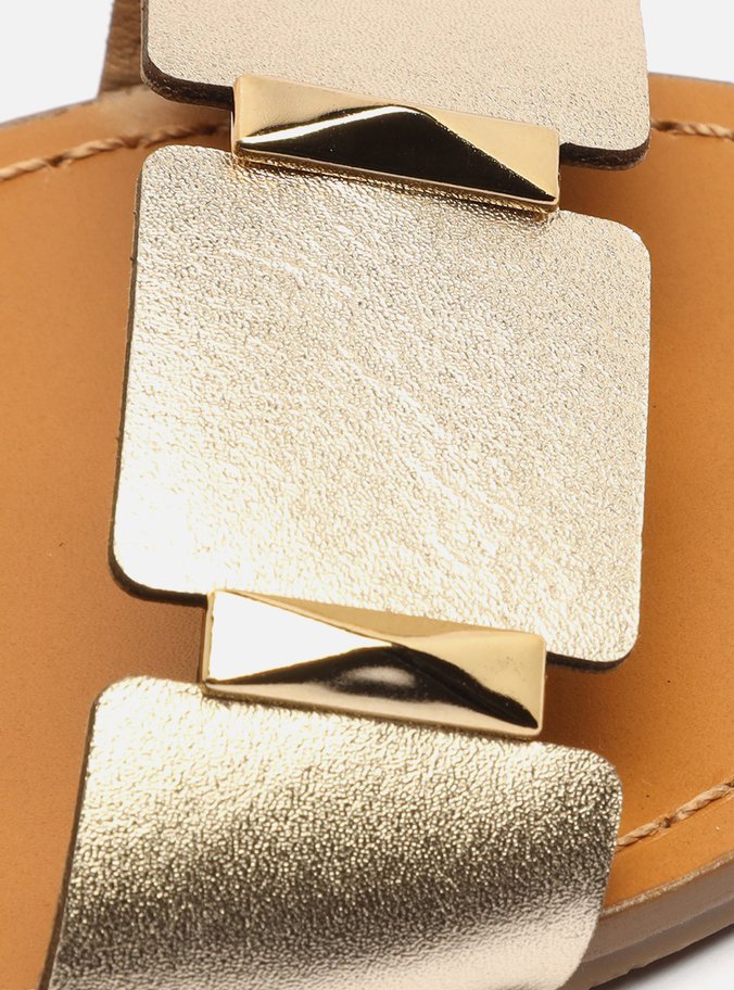 Rasteira Dourada Couro Flat Platino
