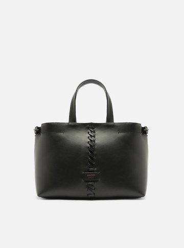 Bolsa Tote Preta Giorno Média Trançado
