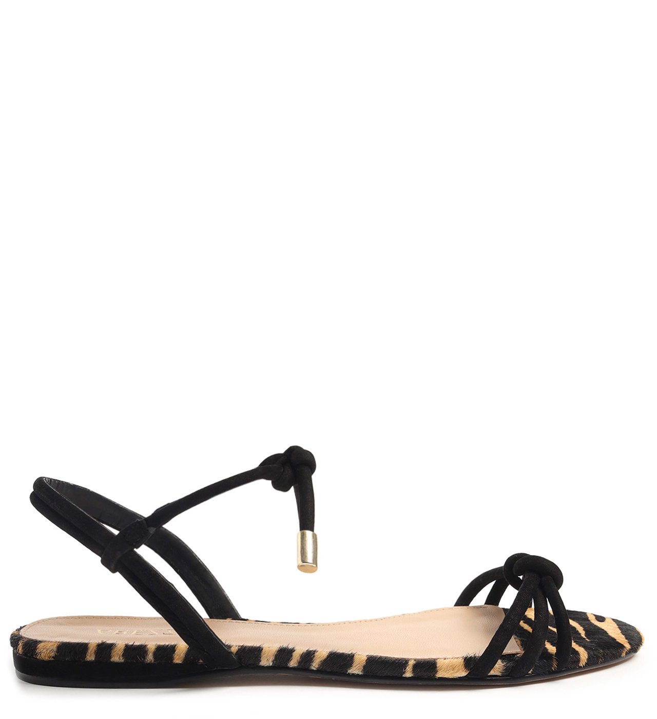 Sand lia Rasteira Preta Nobuck Animal Print