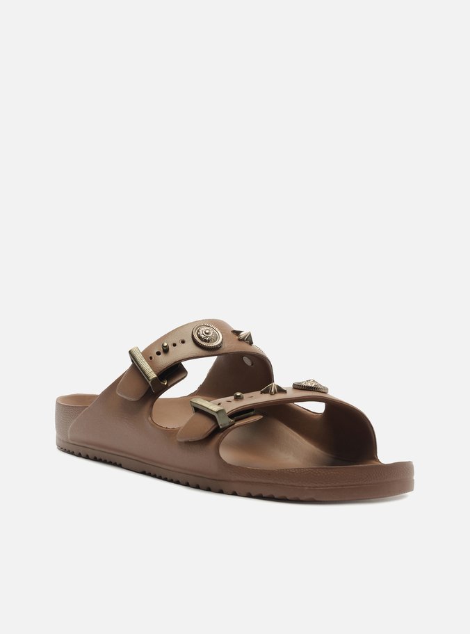 Slide Marrom Flatform Tiras Brizza Aplicações