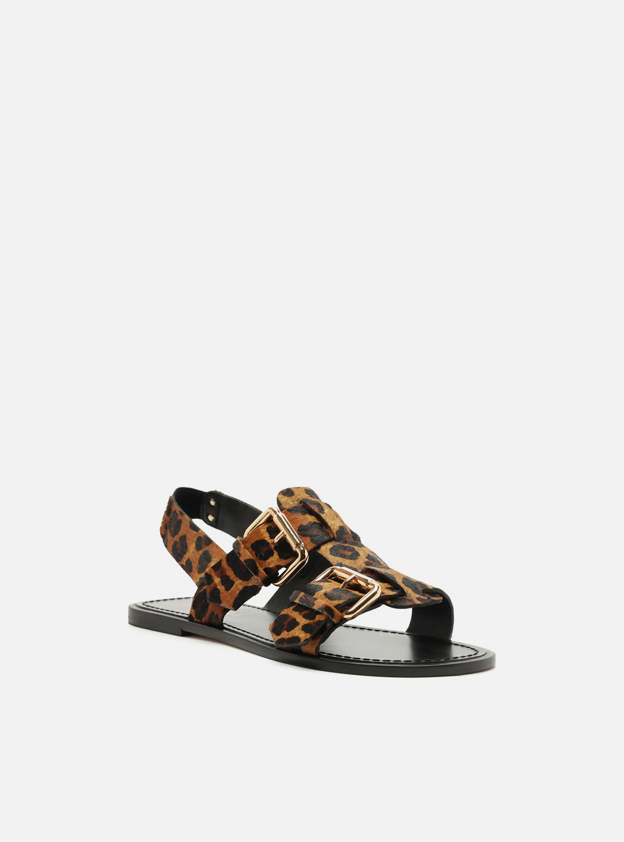 Sandália Rasteira Animal Print Pelo Tiras Largas Fivela — foto 2
