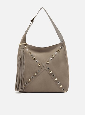Bolsa Hobo Cinza Couro Becca Grande