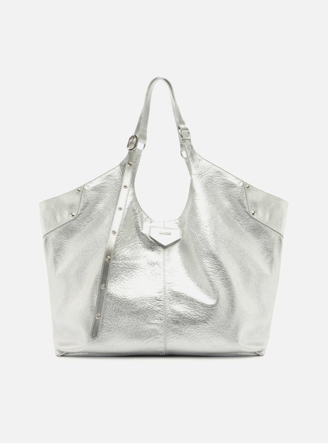 Bolsa Shopping Maxi Prata Couro Grande Rebites