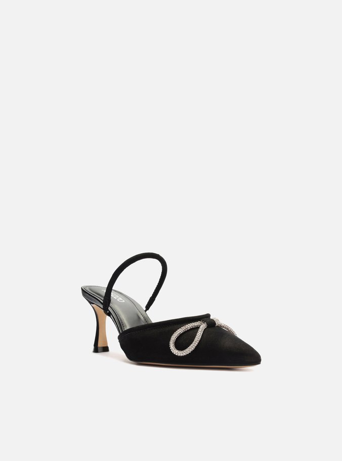 Mule Preta Salto Fino Strass Audrey