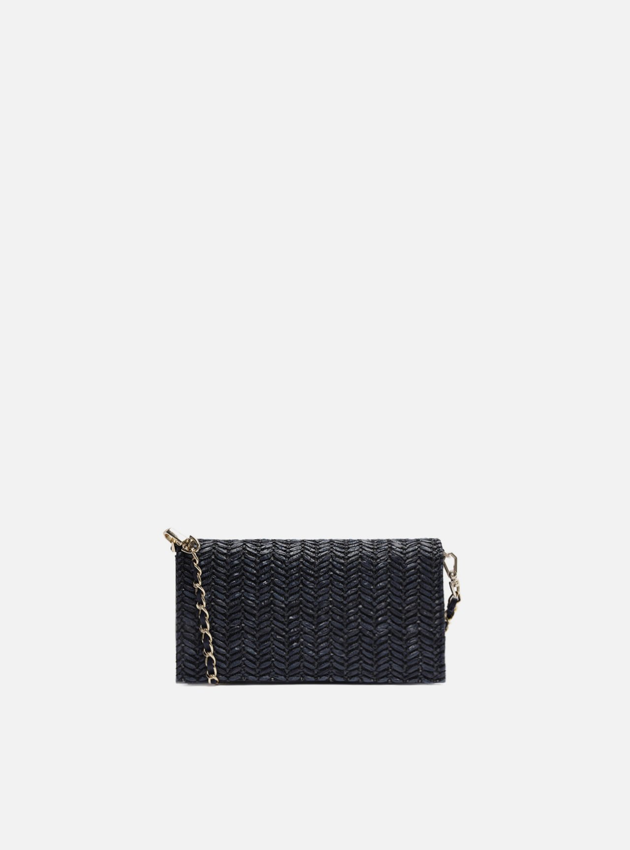 Clutch Azul Couro Tramado Metal Geométrico — foto 3