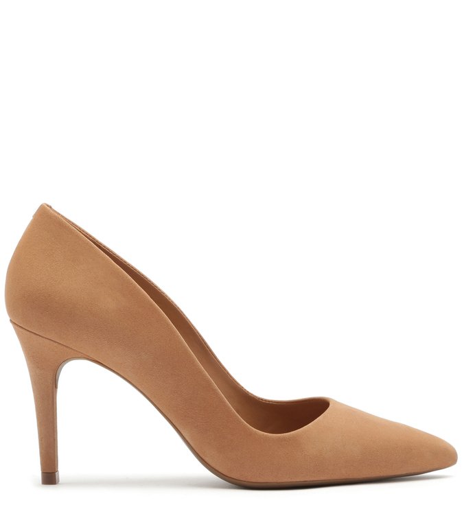 Scarpin Nobuck Salto Médio Bico Fino Soft Avelã