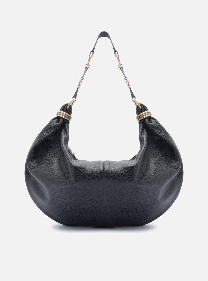 Bolsa Hobo Preta Couro Grande Esferas
