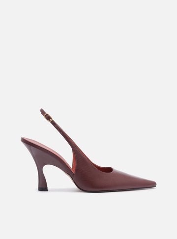 Scarpin Bordô Couro Salto Alto Slingback