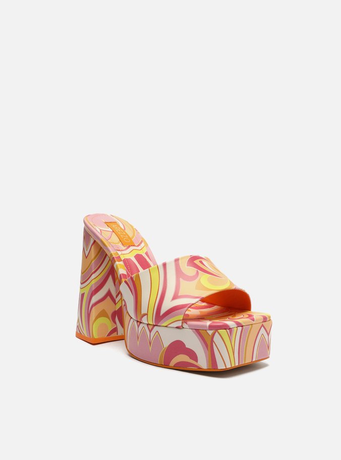 Sandália Rosa Estampada Meia Pata Bloco Gia