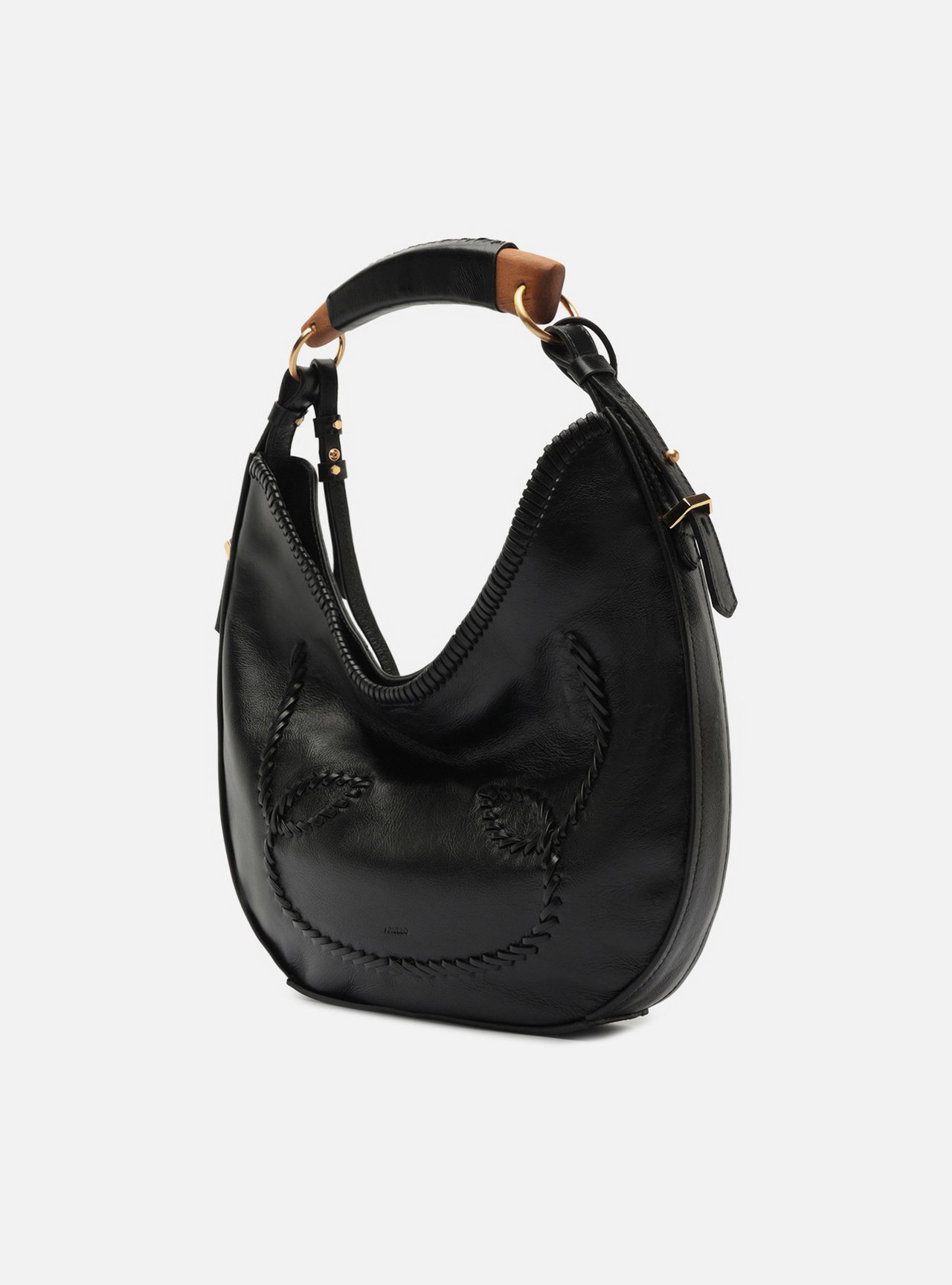 Bolsa Hobo Preta Couro Média Tressê — foto 2