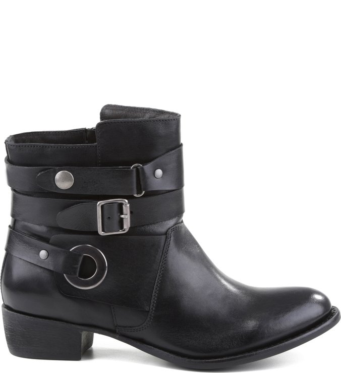 Bota Couro Cano Curto Múltiplas Fivelas 