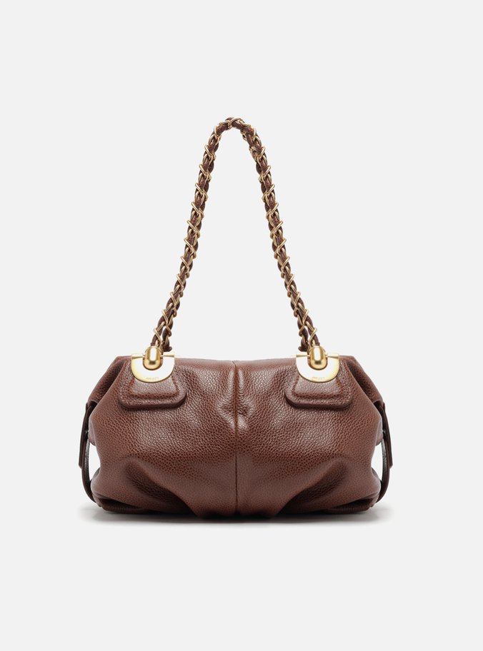 Bolsa Bowling Marrom Couro Média Franzida