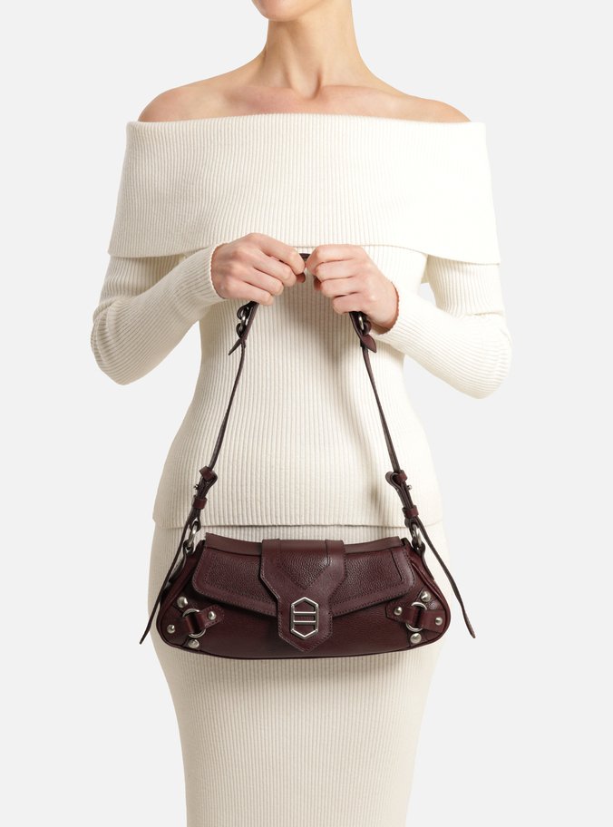 Bolsa Shoulder Bordô Couro Grande Alongada Metais