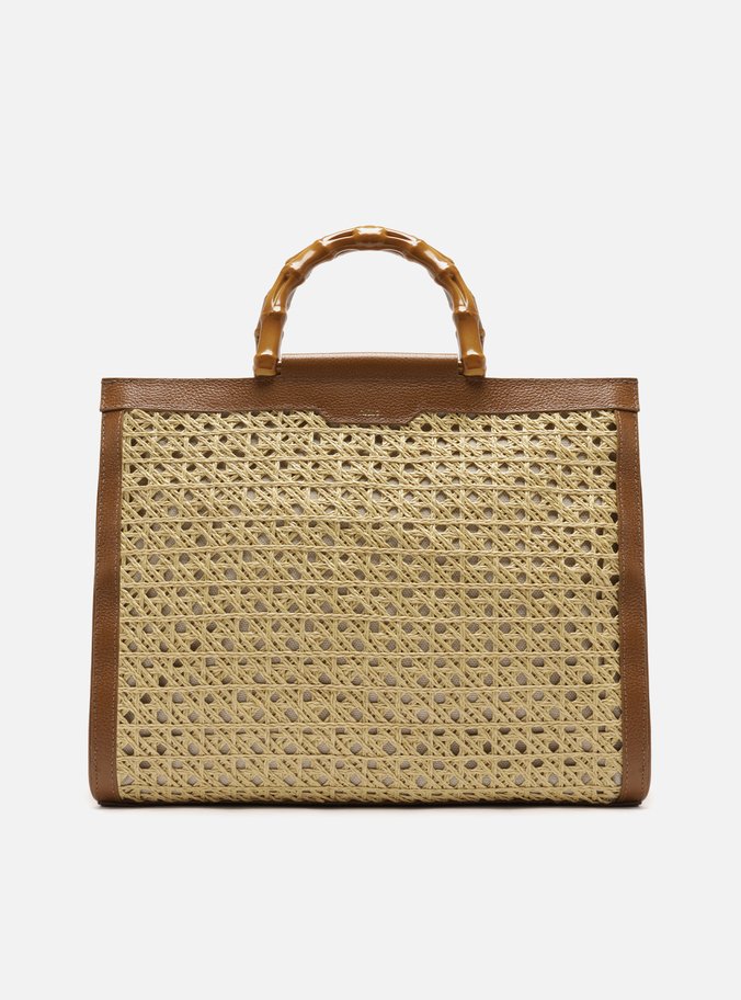 Bolsa Shopping Marrom Couro Palha Isla Grande