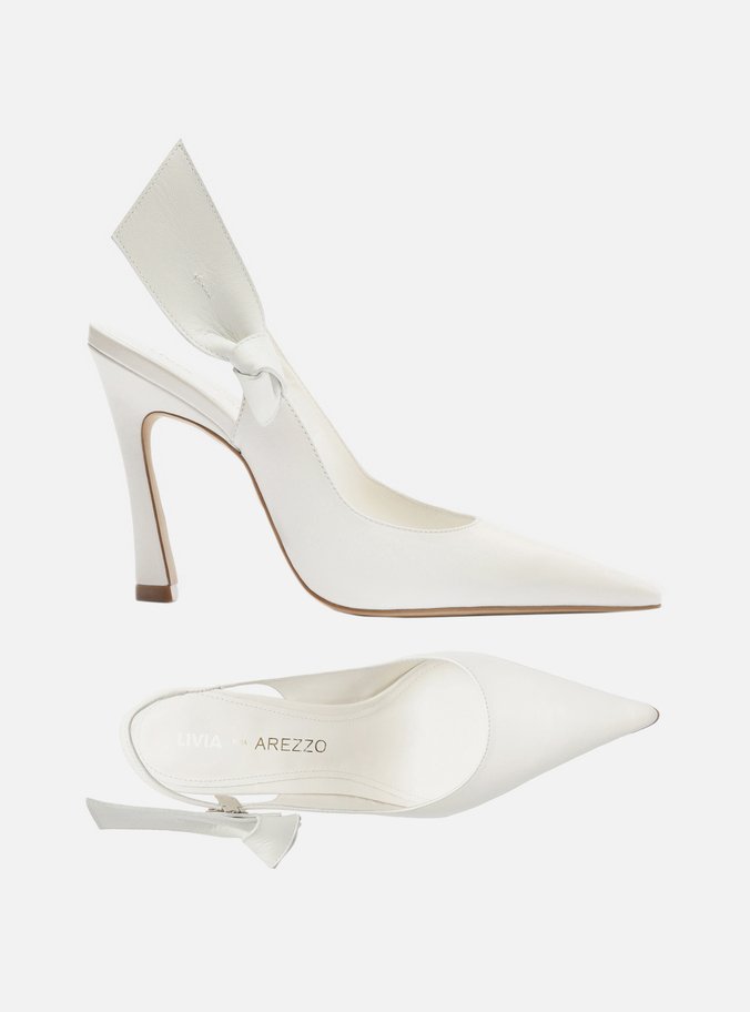 Scarpin Branco Couro Salto Alto Slingback Livia