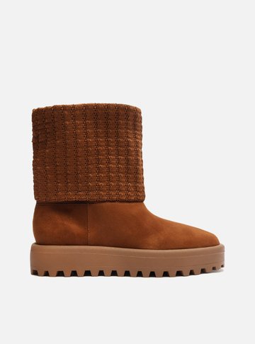 Bota Marrom Camurça Cano Médio Knit Riley