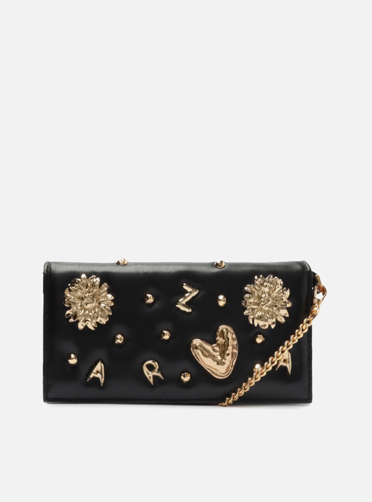 Clutch Preta Couro Pequena Metais Fun | Arezzo