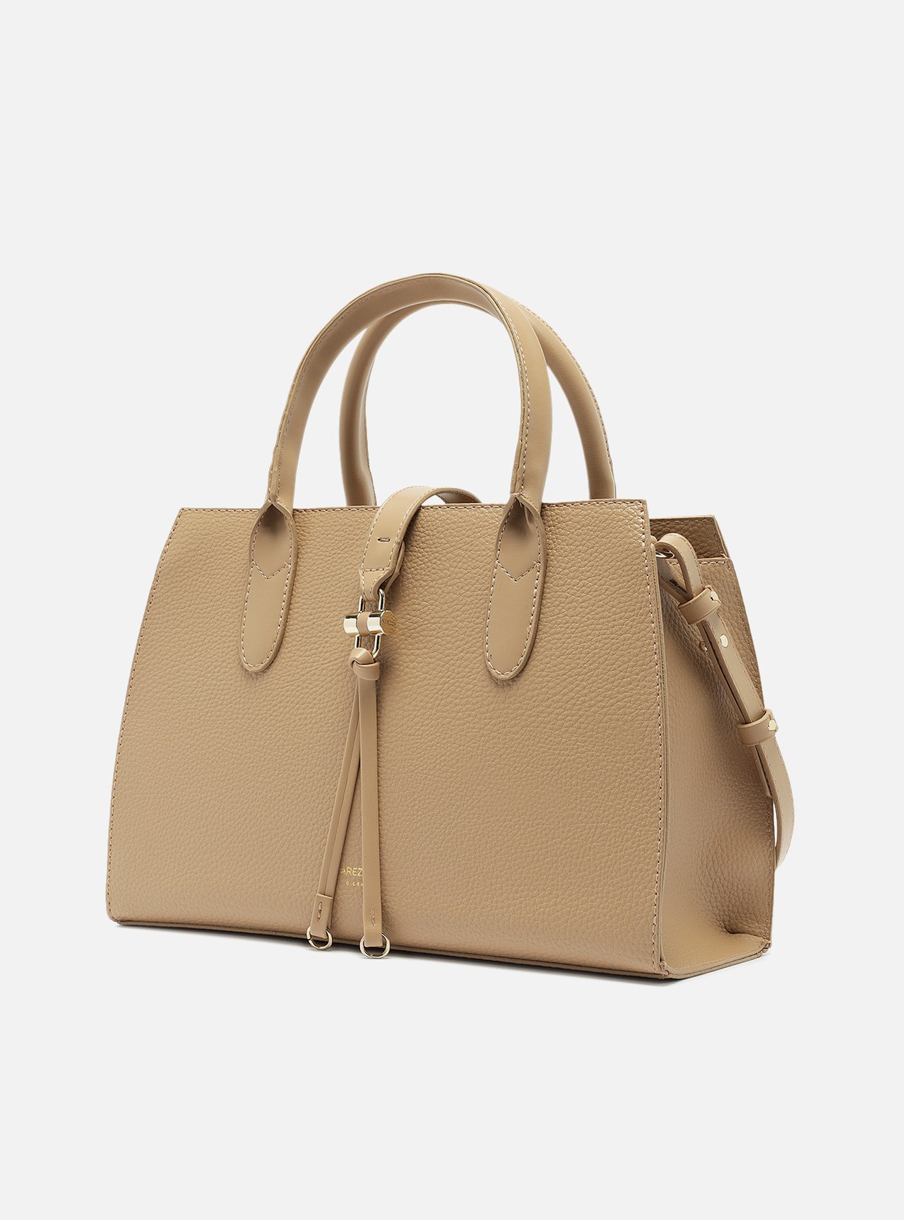 Bolsa Tote Bege Grande Detalhe Tiras Metal — foto 2