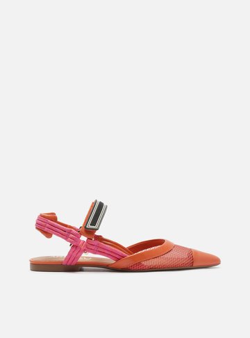Sapatilha Laranja Tela Slingback Cordão Velcro