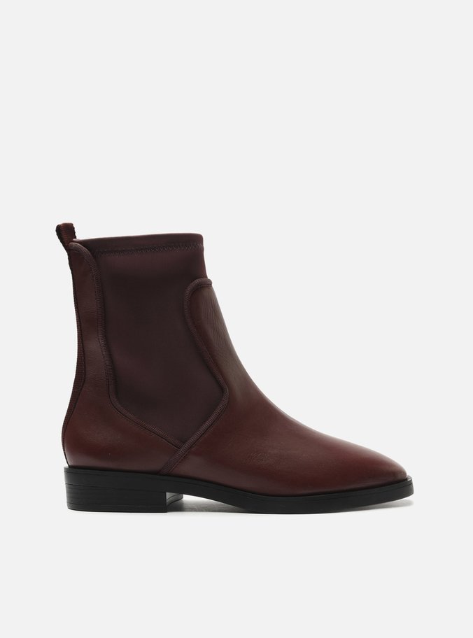 Bota Vinho Couro Cano Curto Tecido