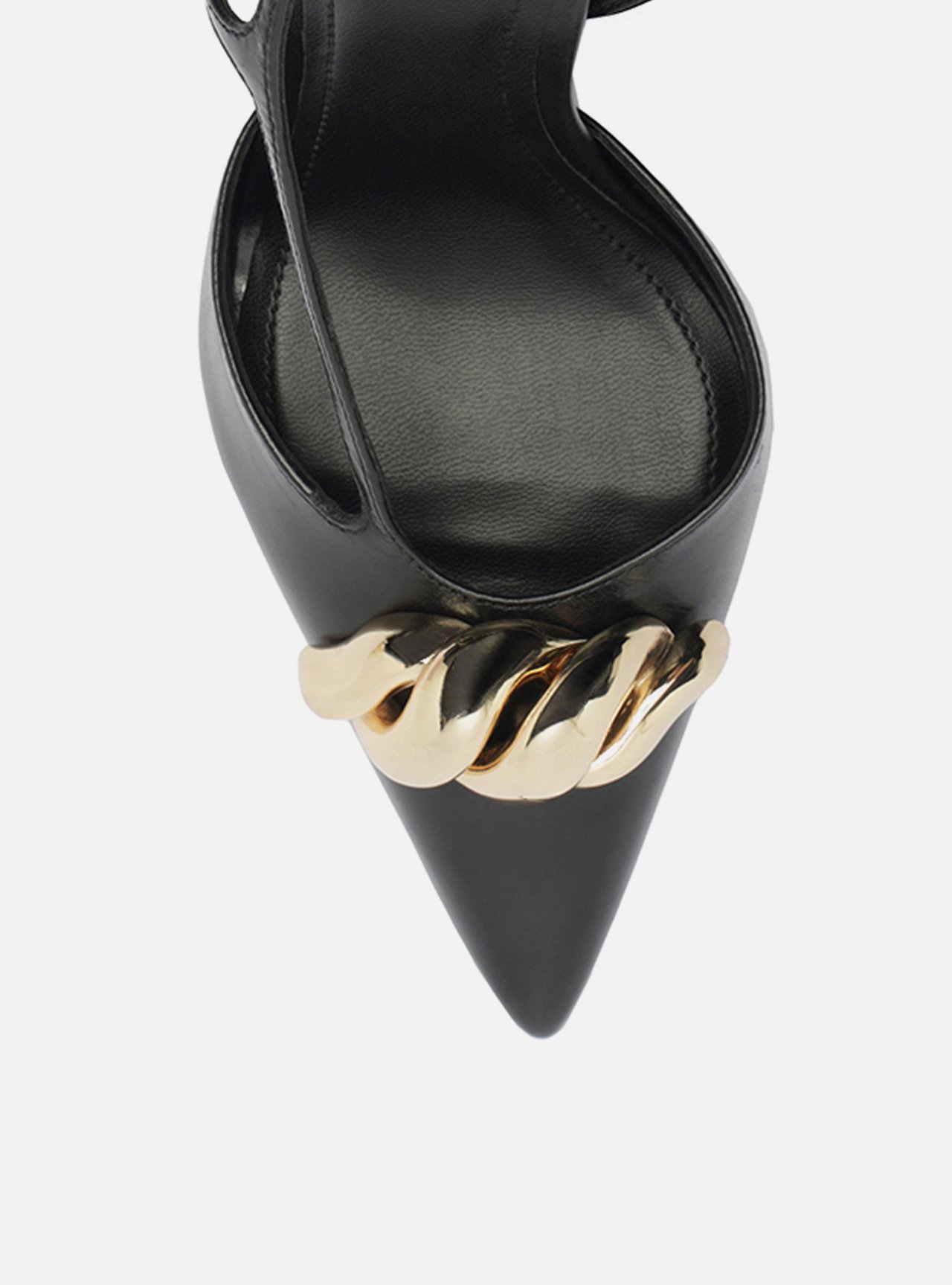 Scarpin Preto Couro Slingback Salto Fino Metais — foto 5