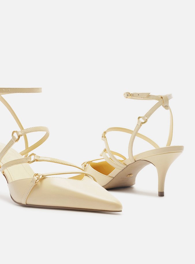 Scarpin Amarelo Couro Salto Kitten Tiras