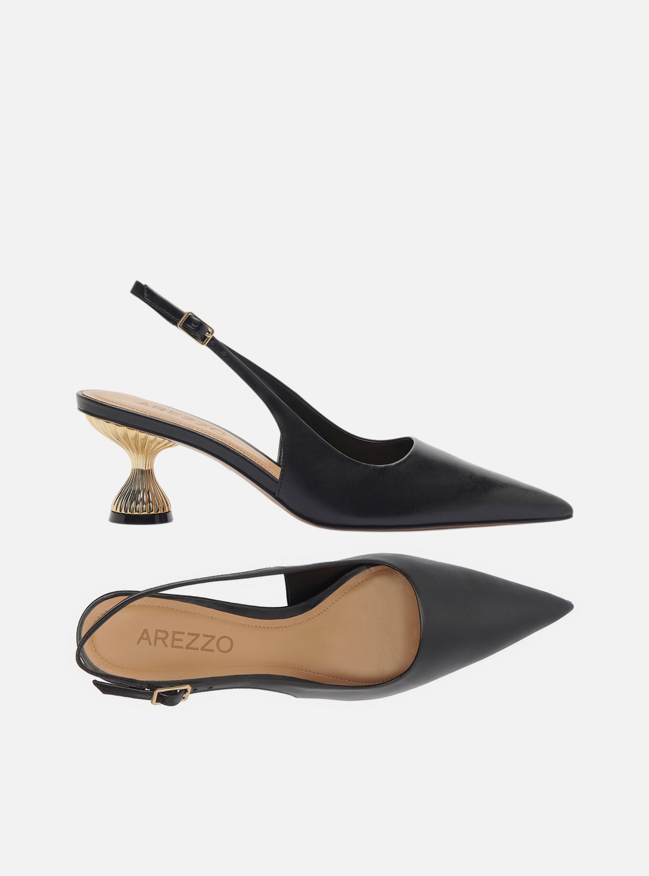 Scarpin Preto Couro Salto Geométrico Slingback — foto 5