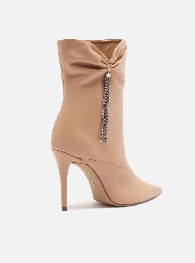 Bota Nude Couro Cano Médio Salto Fino