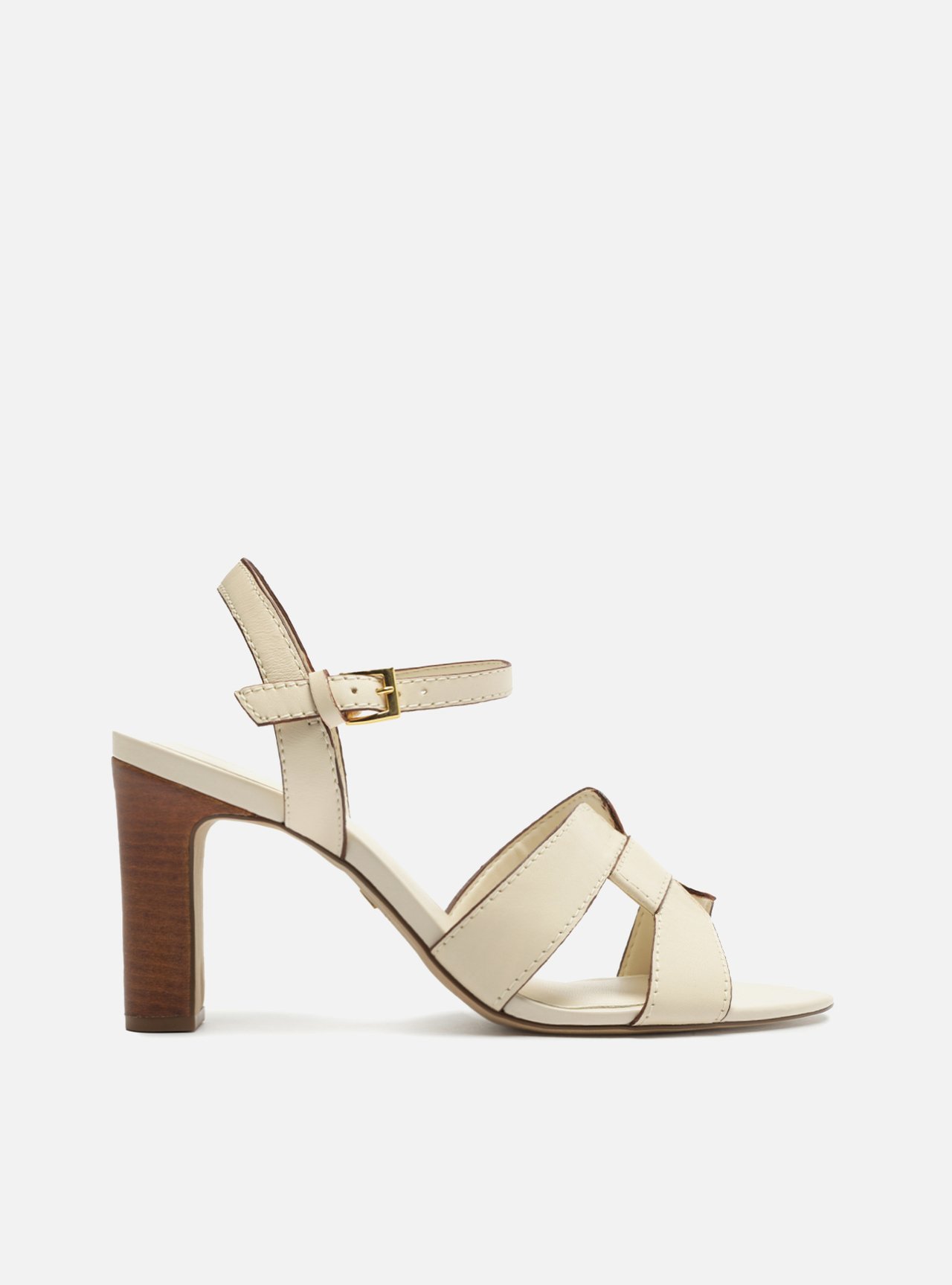 Sandália Off-White Couro Salto Médio Bloco — foto 1