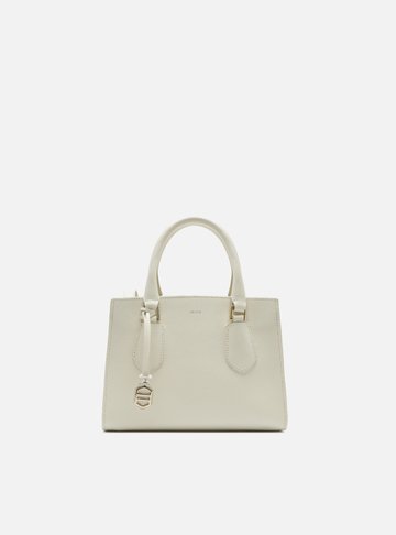Bolsa Tote Branca Couro Pequena Bag Charm Metal