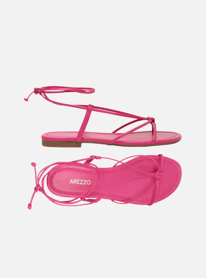 Sandália Rasteira Rosa Amarração Tiras Flats