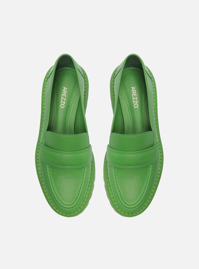 Mocassim Verde Couro Sola Tratorada Tira
