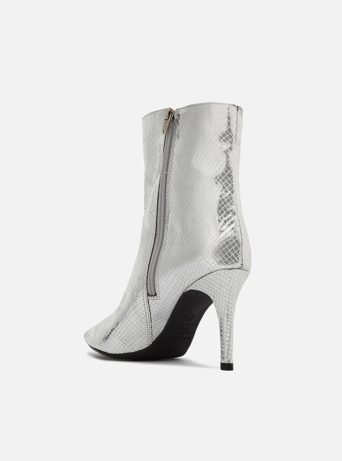 Bota Prateada Snake Cano Médio Salto Fino