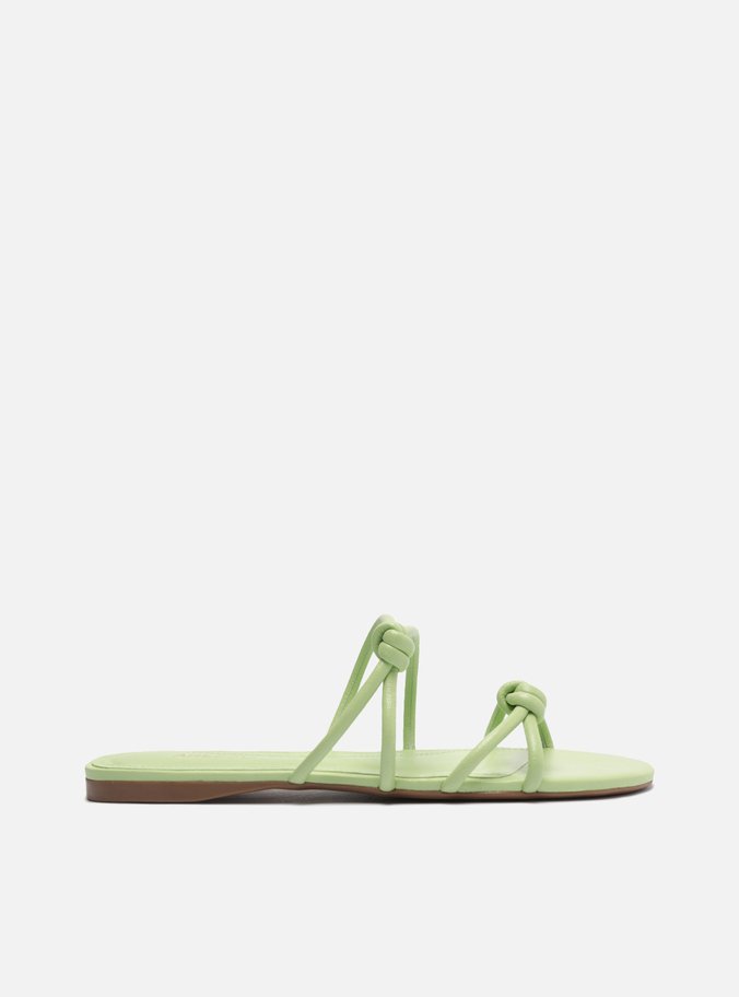 Rasteira Verde Bico Redondo Tiras Nós