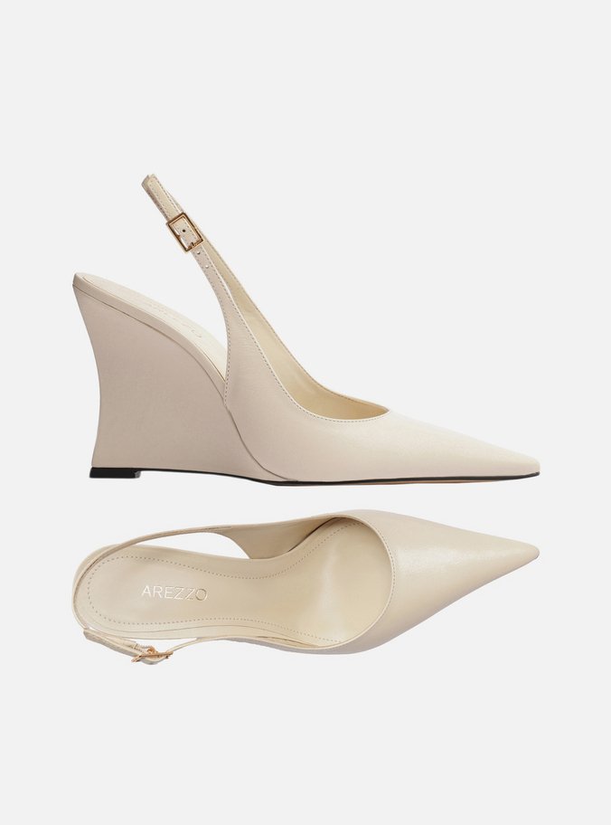 Scarpin Branco Couro Salto Anabela Slingback