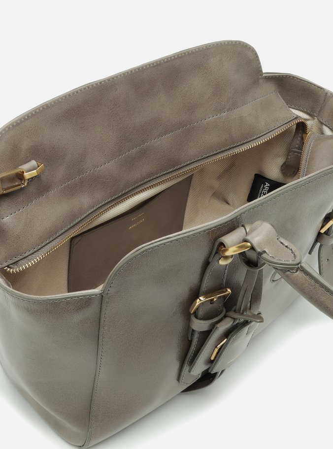 Bolsa Tote Cinza Couro Estonado Média Metal
