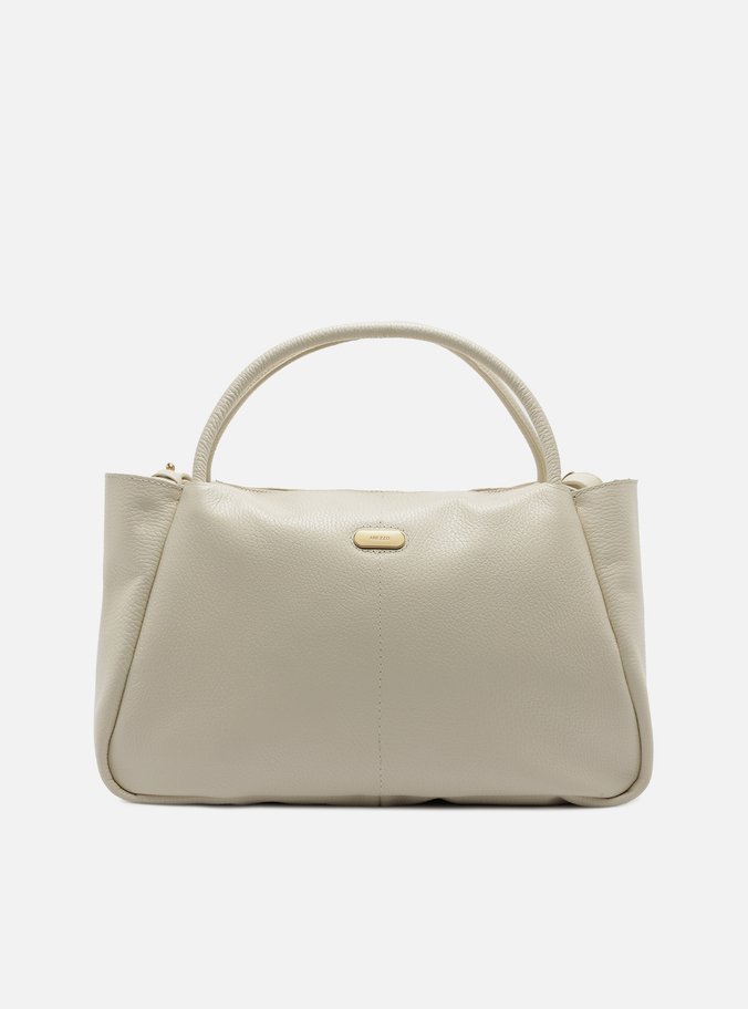 Bolsa Tote Branca Couro Grande Tag Metal