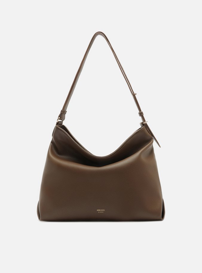 Bolsa Hobo Marrom Média Granulada Metais
